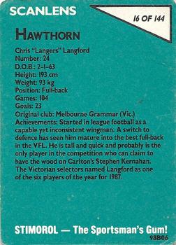1988 Scanlens VFL #16 Chris Langford Back